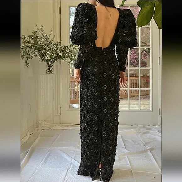 Black Tie By Oleg Cassini Beaded Puff Sleeve Formal Gown - Picture 12 of 12